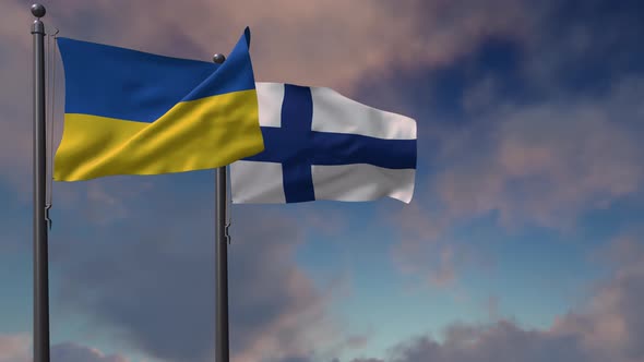 Finland Flag Waving Along With The National Flag Of The Ukraine - 4K