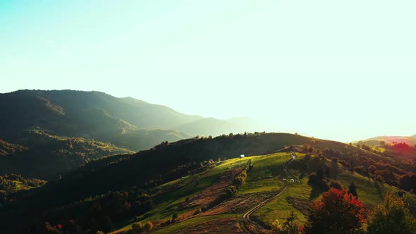 Sunrise in autumn mountains