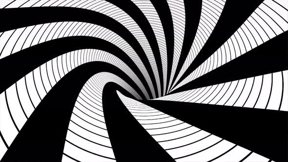 Abstract motion animation in a black and white tunnel