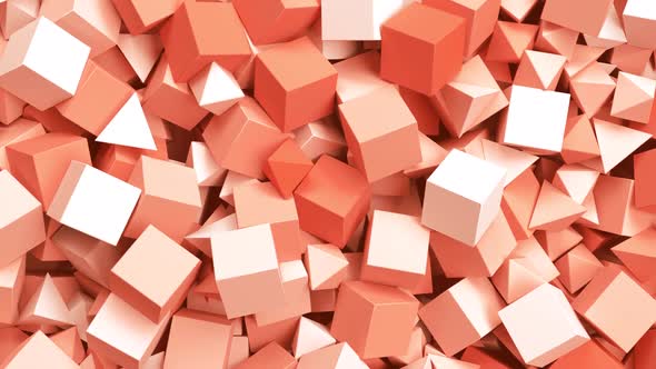 Pan Over a Lot of Geometric Objects  Pyramids and Boxes in Calming Coral Color