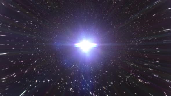 interstellar travel through a dark blue wormhole filled with stars