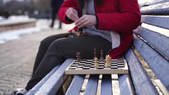 Close Up of Chess on Wooden Bench