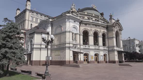 Kyiv. Ukraine: National Opera of Ukraine. Aerial View, Slow Motion, Flat, Gray
