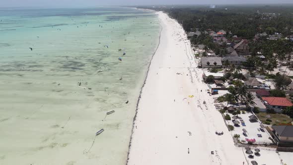 Aerial View of the Beach on Zanzibar Island Tanzania Slow Motion