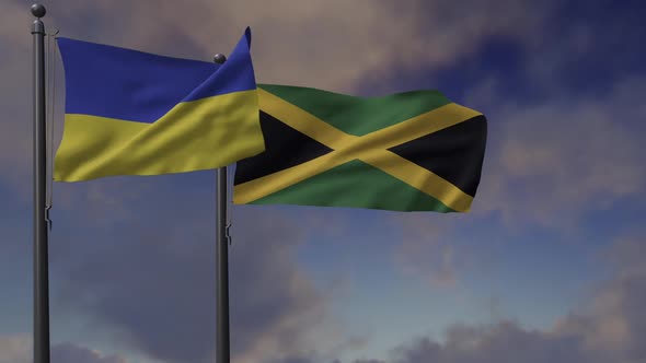 Jamaica Flag Waving Along With The National Flag Of The Ukraine - 2K