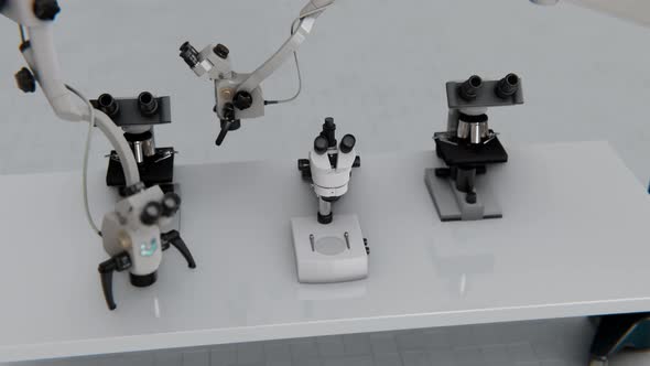 microscope in white lab