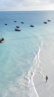 Vertical Video Boats in the Ocean Near the Coast of Zanzibar Tanzania