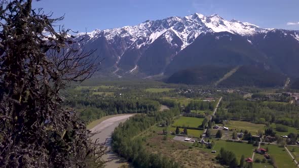 Drone shot of mountain with snow and glacier