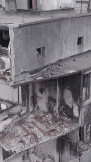 Vertical Video of a Destroyed House During the War in Ukraine