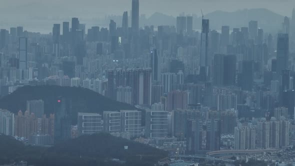 Aerial footage of landscape in shenzhen city, China