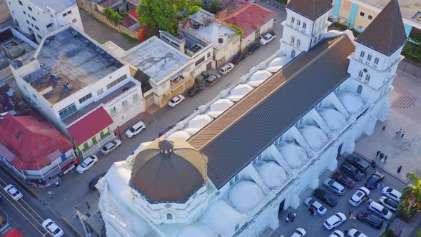 Top View Of Santiago Apostol Cathedral In Santiago de los Caballeros, Dominican Republic - aerial dr