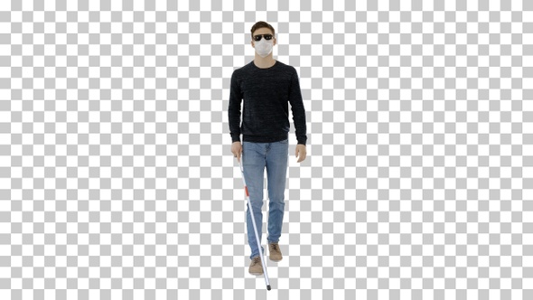 Blind man in face mask and in dark glasses, Alpha Channel