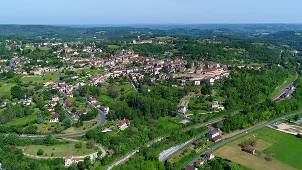 Belves village in Perigord in France seen from the sky