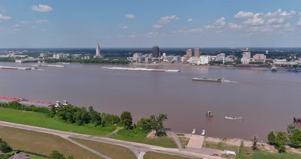 Aerial of the Mississippi River in Baton Rouge, Louisiana