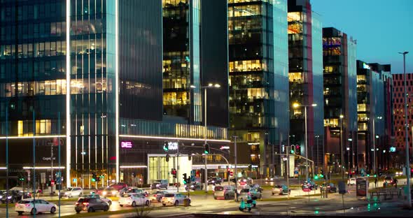 Time Lapse Traffic Cars Road and People Crossing the Street at Night Center