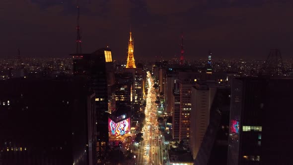 Night downtown Sao Paulo Brazil. Downtown district at night life scenery.