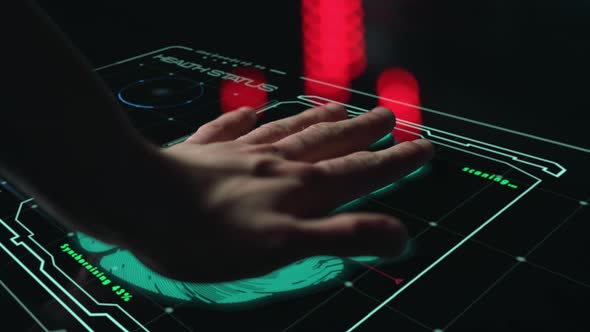 High Tech Medical Biometrical Scanner Analysing Health Status Scan Hand Closeup