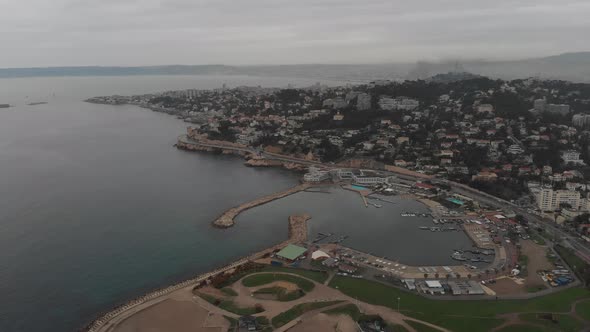 Flying over Marseille beautiful coastline. France 2020