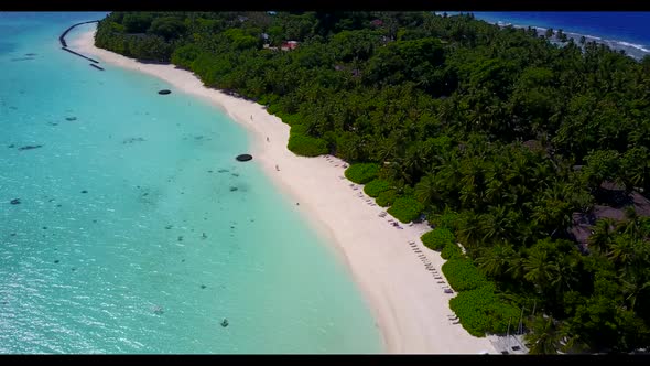 Aerial drone view sky of luxury island beach trip by blue sea and clean sand background of a dayout 