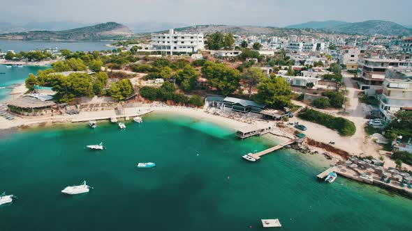Aerial View Exotic Beach with Turquoise Water in Albania Ksamil Islands