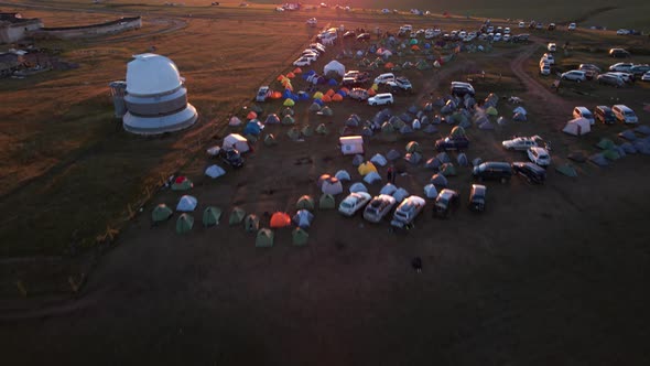 Bright Dawn Over the Observatory in the Mountains