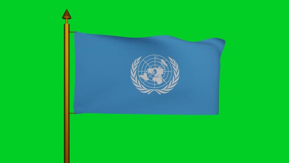 United Nations Organization UNO flag waving with flagpole on chroma key, United Nations UN flag