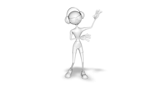 Cartoon 3D Man Dance  Looped on White