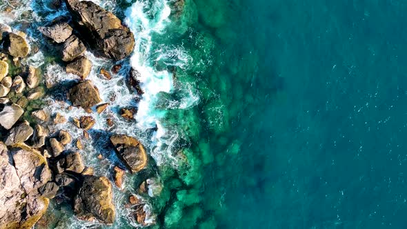 Azure beach on the Mediterranean Sea aerial view 4 K