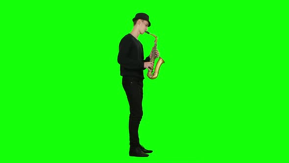 Jazz Melodies Performed By Young Musician on the Saxophone. Studio