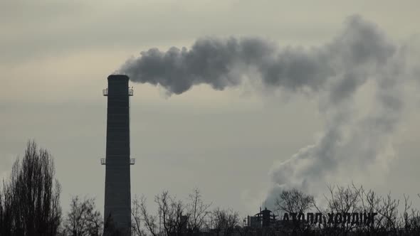 Smoke Comes From the Chimney. Air Pollution. Slow Motion. Ecology. Kyiv. Ukraine