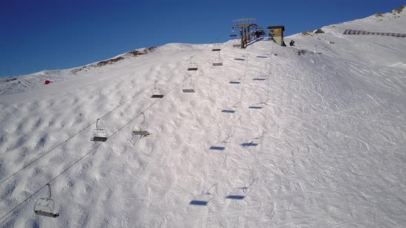 Aerial Drone Video Chairlift Skiing Slope