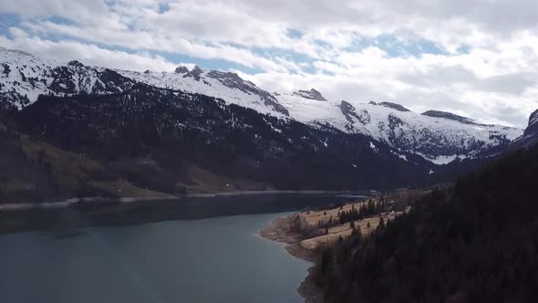 Wägitalersee Lake in Wagital Mountains in Switzerland, Aerial Drone View