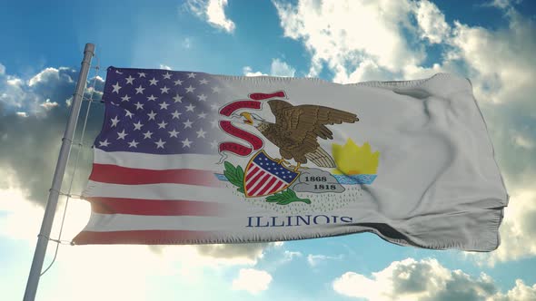 Flag of USA and Illinois State