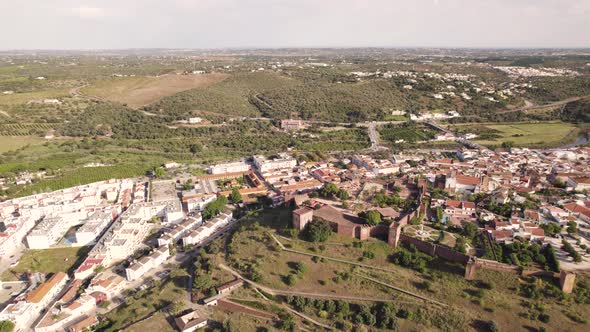 Silves, Algarve - Panoramic aerial  view of city and surrounding pristine land
