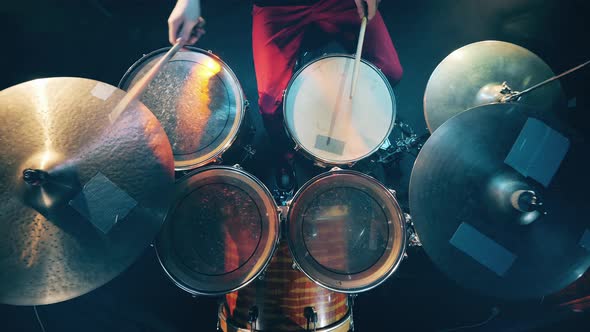 Drums Are Being Played in a Top View