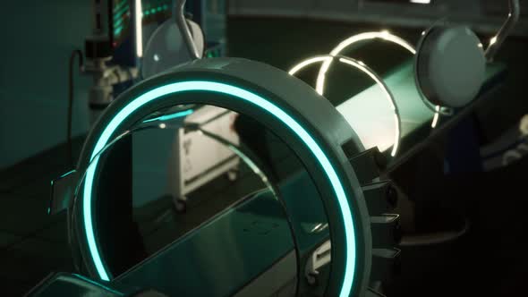 Futuristic Sci Fi MRI Scanner Medical Equipments in Hospital alt
