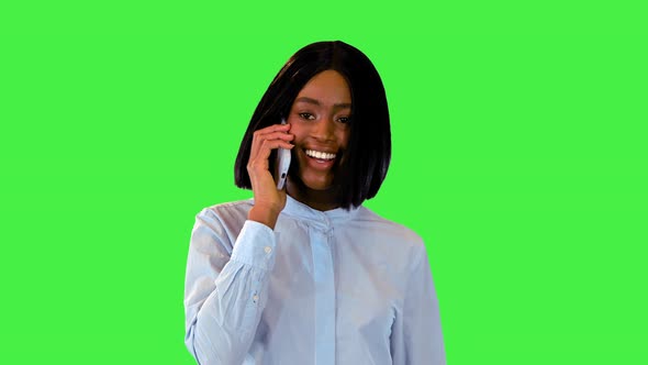 Cute African Businesswoman or Student Calling with Smartphone Black Female Smile While Mobile Talk