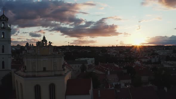 Aerial view of Old Town in Vilnius, capital city of Lithuania. Gediminas avenue