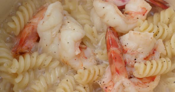 Pan fry butter shrimp and fusilli