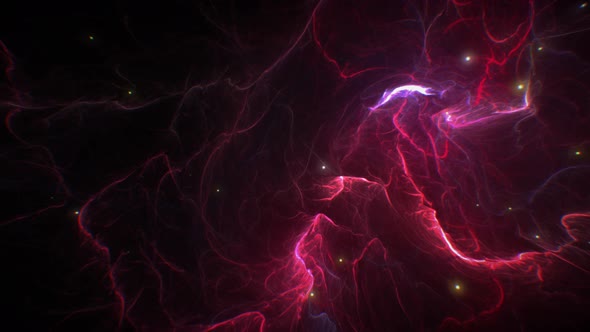 Space Flying Inside Reddish Nebula and Stars