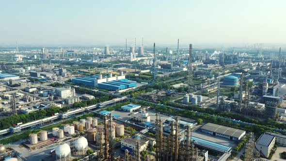 Aerial view oil refinery