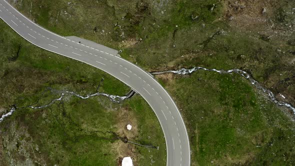 Aerial Top Down View of Empty Zigzag Road of Mountain Pass  Grossglockner Austria