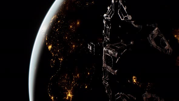 Flight Of Space Station On The Background Of The Rising Sun alt