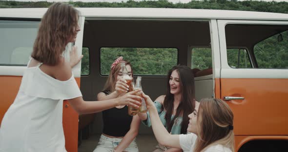 Group of Ladies Very Beautiful Drinking Beer at