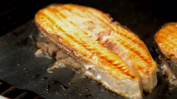 Fish Salmon Cuts Being Grilled