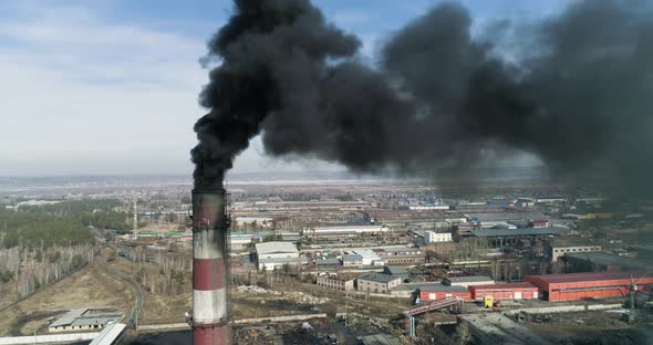 Fossil Fuel Power Station Releasing Black Smoke Air pollution