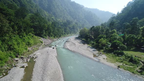 The Ganges river near Rishikesh state of Uttarakhand in India seen from the sky