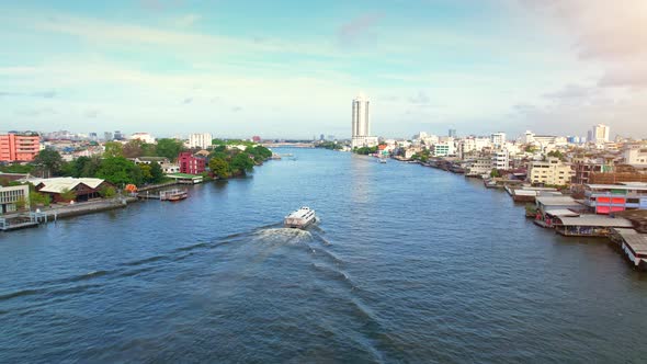 4K : Aerial drone footage fly over the Chao Phraya River