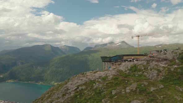Scenic View Of Romsdal Fjord From Eggen Restaurant On Nesaksla Mountain, Andalsnes, Norway With Towe