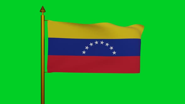 National flag of Venezuela waving with flagpole on chroma key, Bolivarian Republic of Venezuela flag